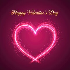 Glowing pink heart with golden text Happy Valentine's Day love
