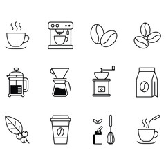 Vector set of drink icons: tea, coffee, cocktail, beer, wine, and juice glass symbols for cafe and restaurant beverage menus