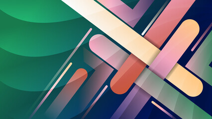 Bright colorful art background with overlapping stripes. Abstract composition of overlapping smooth shapes, stripes, and art elements. A template for your projects.