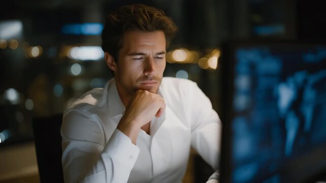 Security engineer analyzing digital intrusion attempts via holographic visualization, emotion of alertness visible, representing network security, penetration testing, and ethical hacking