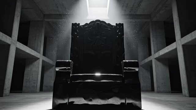 A Throne Standing Alone in Dark Room Under Spot Light Beam