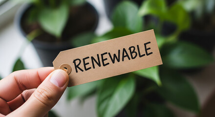 Renewable Tag, Hand Holding Renewable Message
