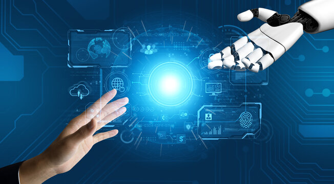 An AI assistant operates a futuristic command center, managing a global technology platform. The system provides intelligent data security and network administration. Fermion