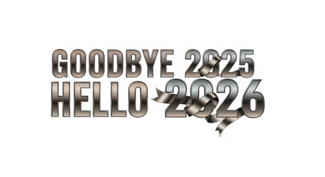 Metallic textured text saying goodbye 2025 and hello 2026 isolated on transparent background