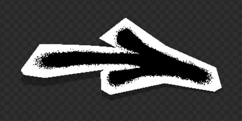 Graffiti-style black arrow with spray paint texture on white paper cutout.