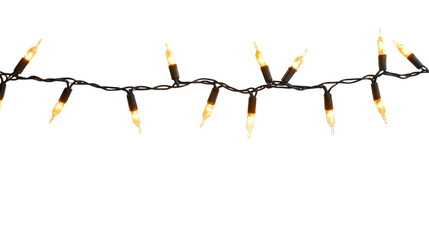String of warm white fairy lights isolated on a transparent background