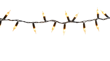 String of warm white fairy lights isolated on a transparent background
