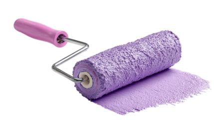 Purple Paint Roller with Lavender Paint Stroke isolated on a transparent background