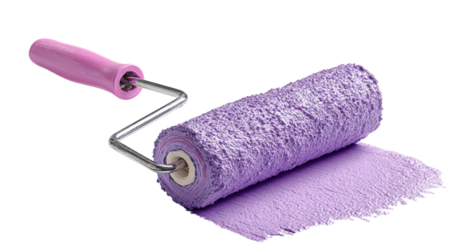 Purple Paint Roller with Lavender Paint Stroke isolated on a transparent background