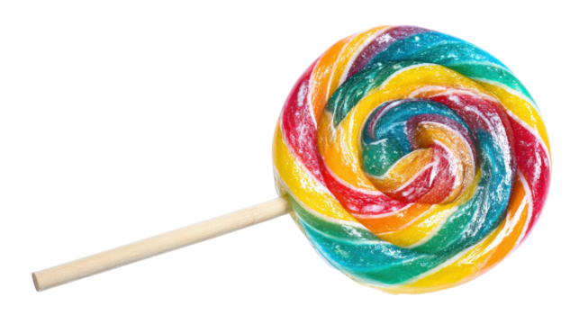 Rainbow swirl lollipop isolated on a transparent background