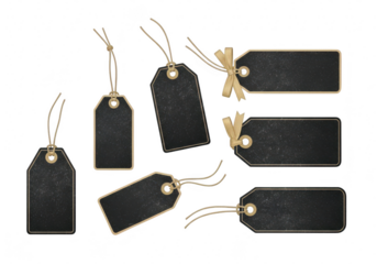 Collection of black price tags, perfect for retail, sales, and product promotions, ideal for ecommerce and marketing materials isolated on a transparent background	