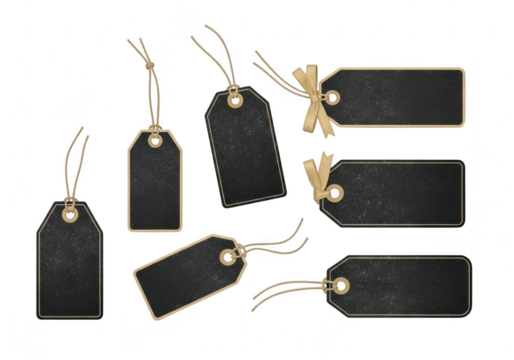 Collection of black price tags, perfect for retail, sales, and product promotions, ideal for ecommerce and marketing materials isolated on a transparent background	