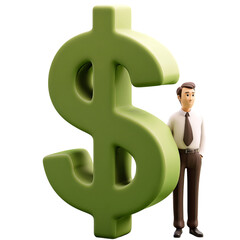 Green Dollar Sign and Businessman isolated on a transparent background