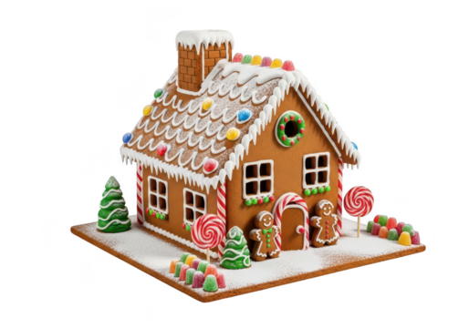 A charming gingerbread house adorned with colorful candies and icing, this delightful creation embodies the spirit of christmas and brings joy to the holiday season isolated on a transparent backgroun