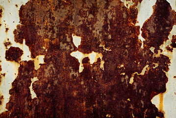 Heavy rust and peeling paint rough metal surface