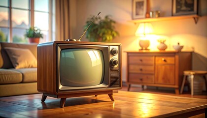 Retro 1960s television with warm nostalgic light, celebrating the golden age of broadcasting on World Television Day.