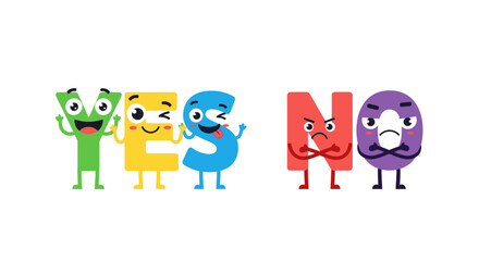 Whimsical Characters Forming the Words YES and NO with Expressive Faces