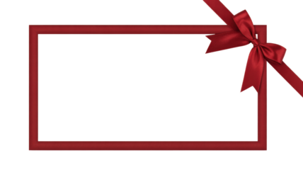 Red frame with satin bow isolated on a transparent background