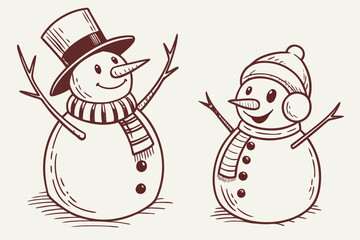 two snowmen with a red scarf