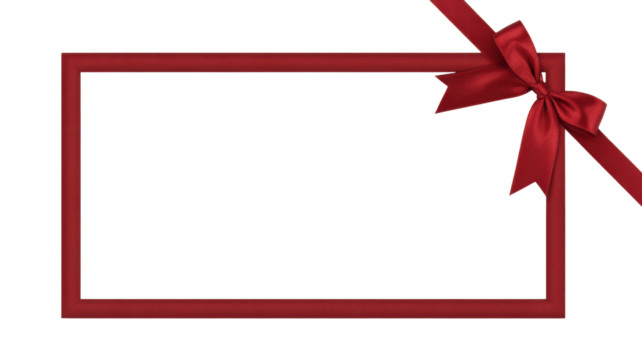 Red frame with satin bow isolated on a transparent background