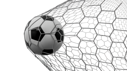Soccer ball in net isolated on a transparent background