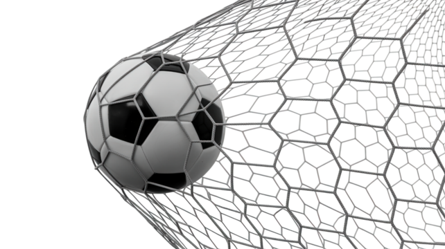 Soccer ball in net isolated on a transparent background