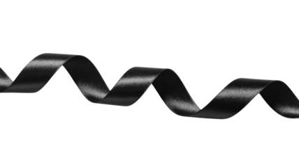 Black satin ribbon wavy isolated on a transparent background