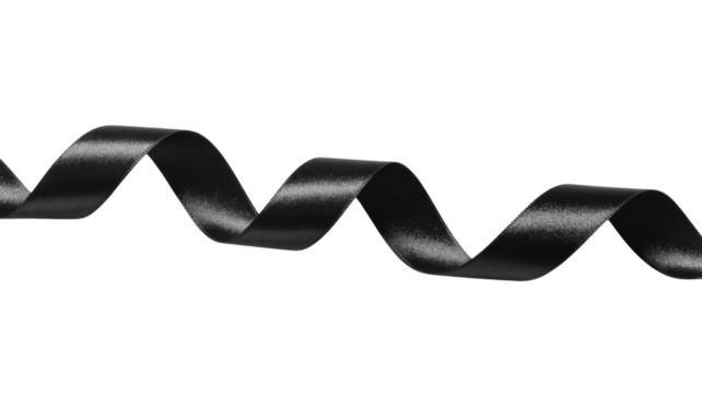 Black satin ribbon wavy isolated on a transparent background