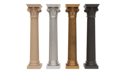 Four Classical Roman Columns Different Colors isolated on a transparent background