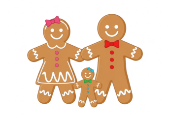 A happy gingerbread family, perfect for adding a sweet and festive touch to your holiday designs and christmas celebrations with its cute design isolated on a transparent background	