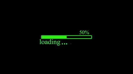 Green horizontal loading bar with 30 percent complete and text loading on black background progress