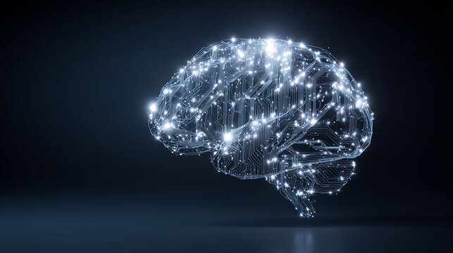 floating illuminated artificial intelligence network with filament connections in dark cosmic environment - Powered by Adobe