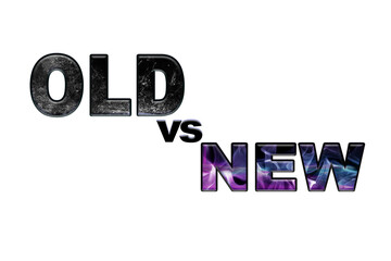 3d render of a sign icon on white background. Old vs new. black dark old and neon shining new written on  png transparent  background.  3d illustration.