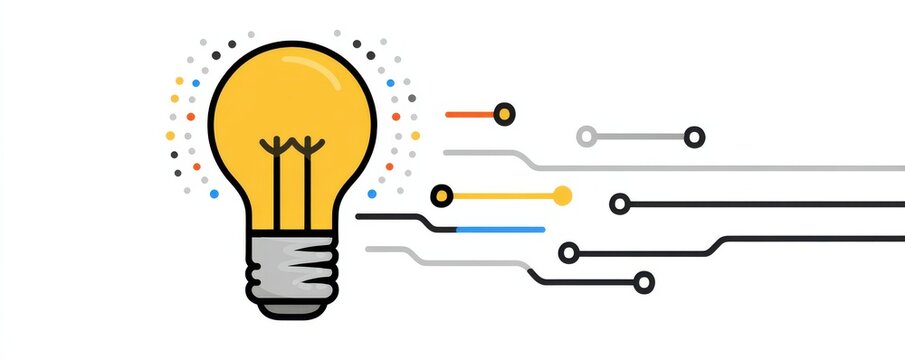 Creative illustration of a lightbulb integrated with modern technological designs