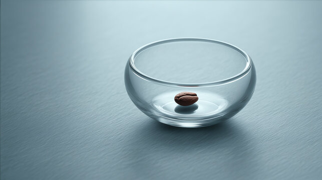 A small transparent bowl with a single coffee bean inside