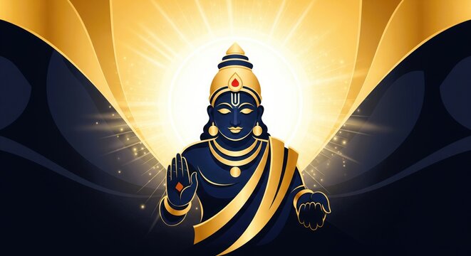 Lord Ayyappa Abstract Devotional Illustration. Gold and Navy Theme.