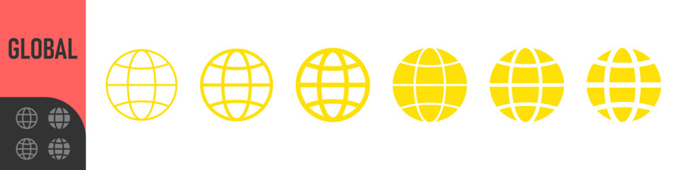 Global, Globe or world icon set. website icon in editable stroke, outline. for global network, internet, web, and international concepts, world, website, communication, and worldwide networking 