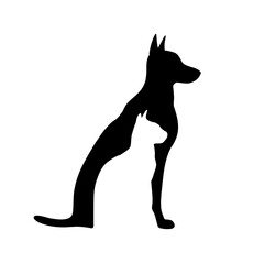 Pet shop and veterinary clinic logo. Dog and cat silhouettes. Vector illustration