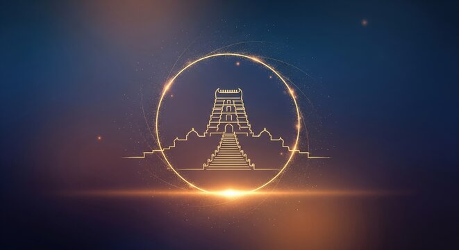 Ayyappa Temple Symbol with Golden Glow. Abstract Background.