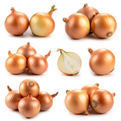 Fresh yellow onions bulbs isolated on white background cooking ingredient food