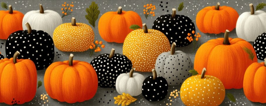 Autumn pumpkins in vibrant colors and decorative gourds for fall harvest and festive decor - Powered by Adobe