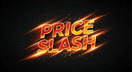 Fiery price slash text effect with dynamic streaks and sparks on a dark background, creating a sense of urgency and excitement for special offers and promotions