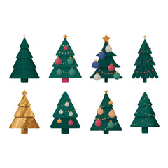 Obraz premium Collection of eight decorated and undecorated christmas trees