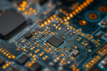 electronic circuit overview, highperformance server motherboard highlighting copper connections