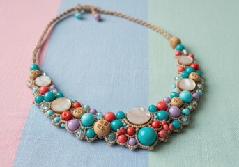 Obraz premium Bohemian beaded statement necklace with colorful stones and shells
