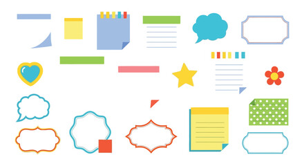 Collection of colorful sticky notes and paper elements for journaling and scrapbooking