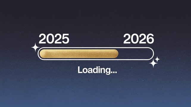 New Year 2026 Loading Bar Transition from 2025 Graphic Concept for Future Goals, Business Development, and Time Passing Metaphor on Digital Interface