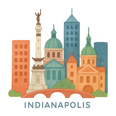Fototapeta premium PNG Colorful Indianapolis skyline illustration.