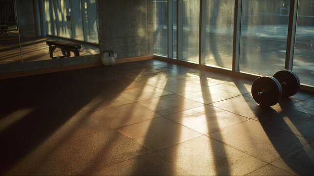 Gym barbell, kettlebells and bench press 