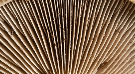 Close-up of Mushroom Gills A Natural Pattern of Fungi Underside